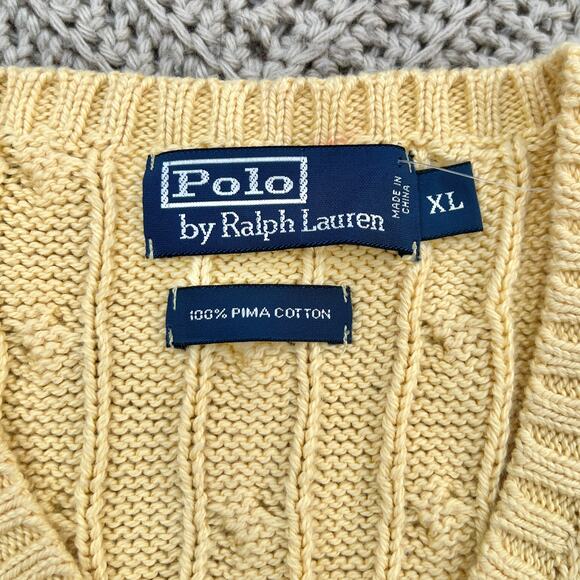 Polo Ralph Lauren Yellow Pima Cotton V neck Sweater Vest - Size XL - Picture 2 of 5